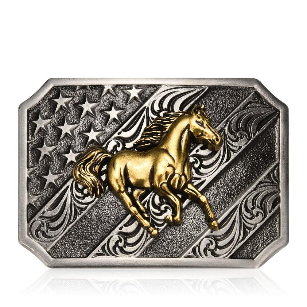 3731 Western Bull Cowboy Belt Buckle, Running Horse Cross Rodeo Star
